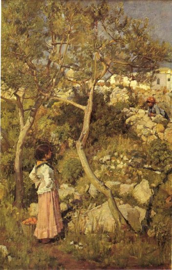 Two Little Italian Girls By A Village, C.1875 - Click Image to Close