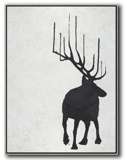 Vertical Minimal Deer Art Painting Black and White  #ADMPS0B181 - Click Image to Close