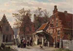 A Street Scene In Makkum, Friesland, 1873