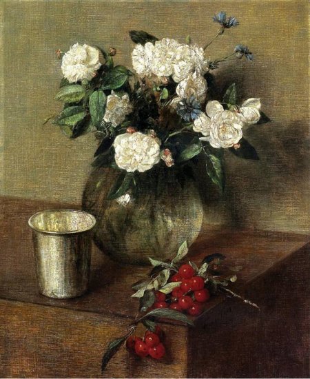 White Roses And Cherries, 1865 - Click Image to Close