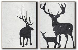 Set Of 2 Minimal Deer Art Painting - Black and White #SOTMA0B27