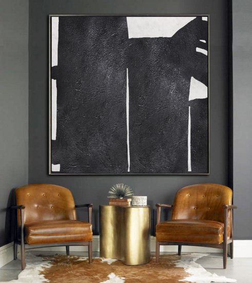 Square Minimal Black And White Painting #ADMPS0A143 - Click Image to Close