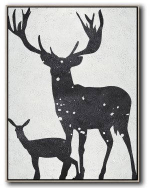 Vertical Minimal Spotted Deer Art Painting Black and White  #ADMPS0B184