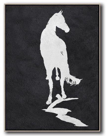 Vertical Minimal Horse Art Painting Black and White  #ADMPS0B202 - Click Image to Close