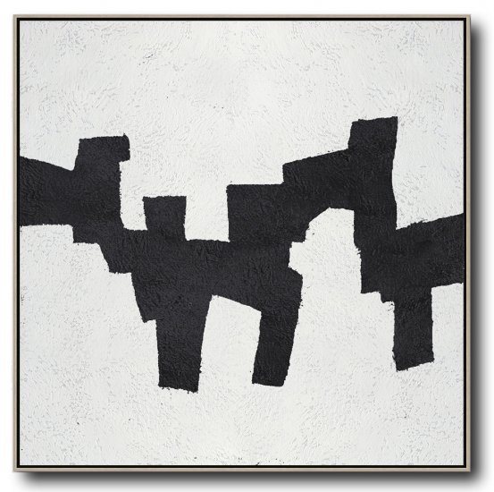 Square Minimal Black And White Painting #ADMPS0A100 - Click Image to Close