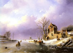 Winter Landscape With Figures On A Frozen River, , 1858