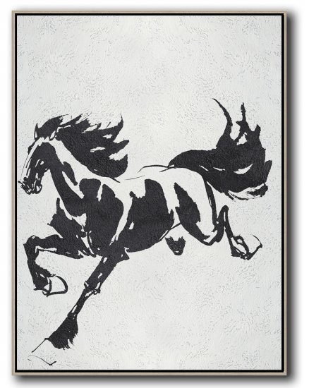 Vertical Minimal Horse Art Painting Black and White #ADMPS0B174 - Click Image to Close