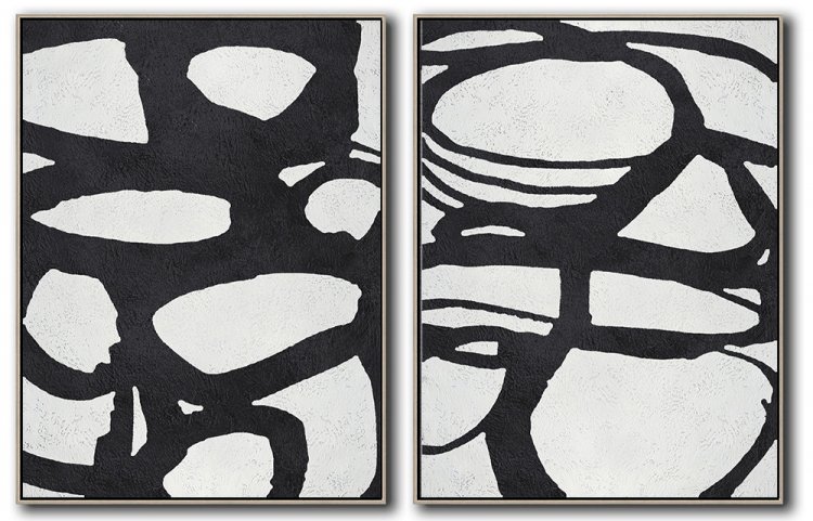 Set Of 2 Minimal Art - Black and White #SOTMA0B42 - Click Image to Close