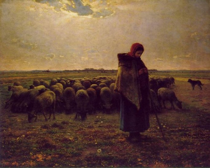 Millet Oil Paintings - Shepherdess With Her Flock - Click Image to Close