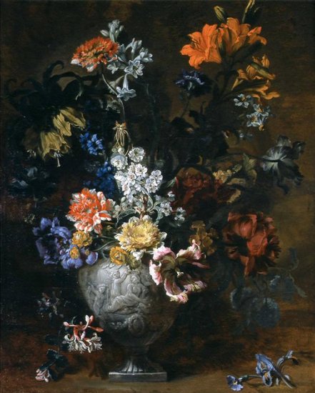 Flowers In Sculpted Urns 2, 1690 - Click Image to Close