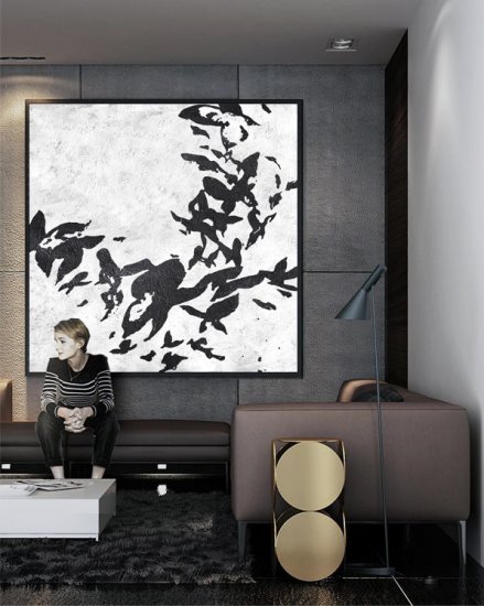 Square Minimal Black And White Painting #ADMPS0A198 - Click Image to Close