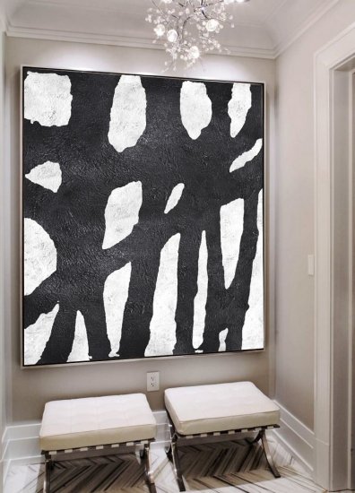 Square Minimal Black And White Painting #ADMPS0A140 - Click Image to Close