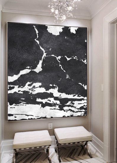 Square Minimal Black And White Painting #ADMPS0A159 - Click Image to Close