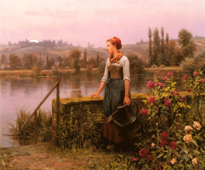 A Woman With A Watering Can By The River - Click Image to Close