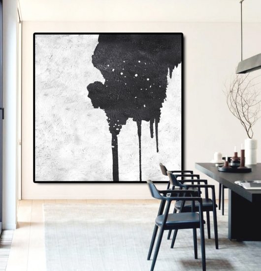 Square Minimal Black And White Painting #ADMPS0A97 - Click Image to Close