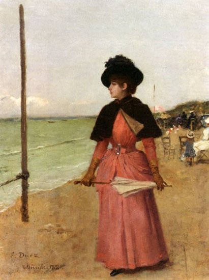 Duez Oil Paintings - An Elegant Lady On The Beach - Click Image to Close