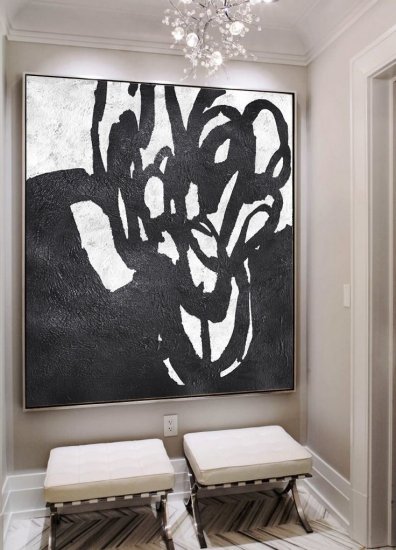 Square Minimal Black And White Painting #ADMPS0A151 - Click Image to Close