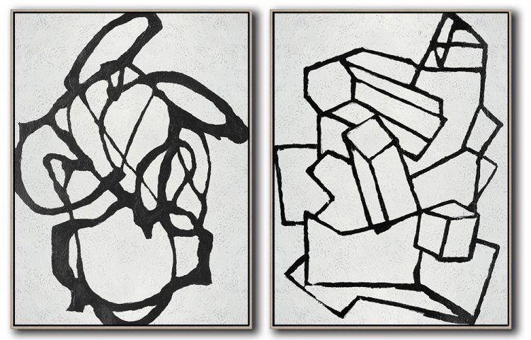 Set Of 2 Minimal Art - Black and White #SOTMA0B4 - Click Image to Close