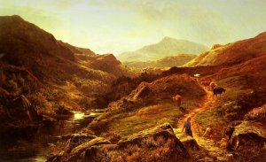 Moel Siabod From Glyn Lledr, With Figures And Cattle On A Riverside Path, 1867