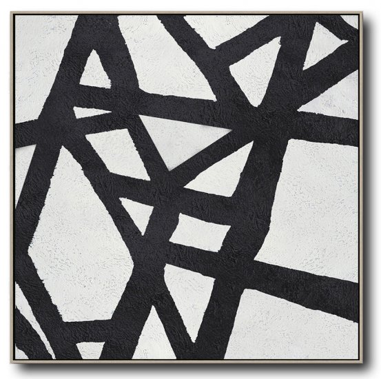 Square Minimal Black And White Painting #ADMPS0A115 - Click Image to Close