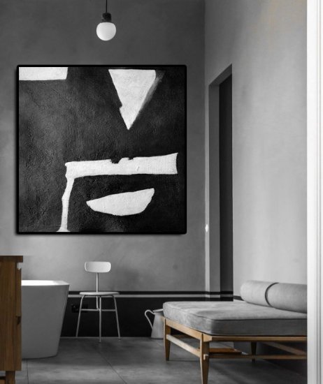 Square Minimal Black And White Painting #ADMPS0A145 - Click Image to Close