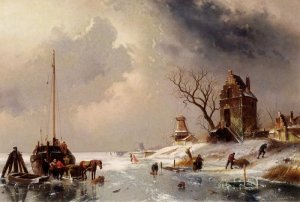 Figures Loading A Horse-Drawn Cart On The Ice, 1878