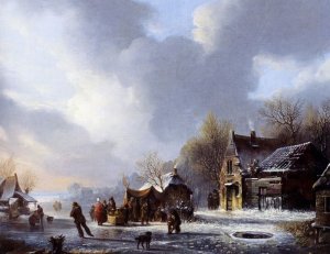 Skaters On A Frozen River Near A 'Koek En Zopie', 1843