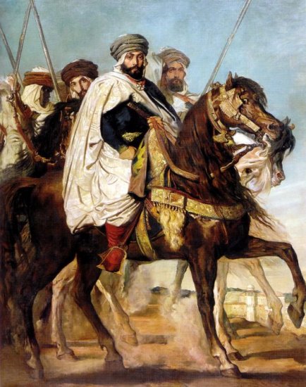 Chasseriau Oil Paintings - Ali-Ben-Hamet, Caliph Of Constantine Of The Haractas, Followed By His Escort - Click Image to Close