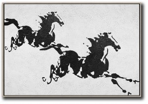 Horizontal Minimal Galloping Horses Art Painting Black and White #ADMPS0C102