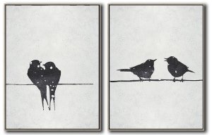 Set Of 2 Minimal Bird Art - Black and White #SOTMA0B74