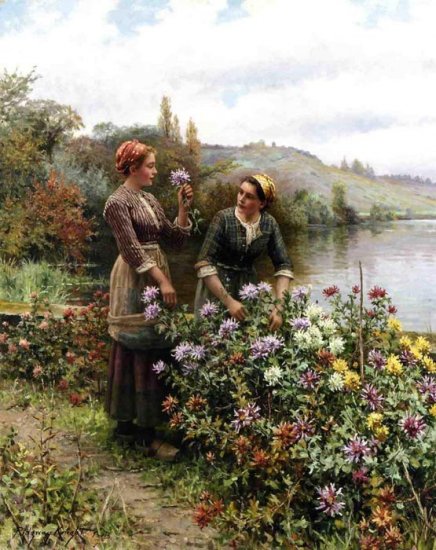 Peasant Girls In Flower Garden - Click Image to Close