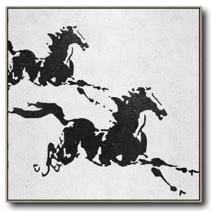 Square Minimal Horse Map Art Painting Black and White #ADMPS0A77