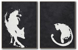 Set Of 2 Minimal Fox Art Painting - Black and White #SOTMA0B63