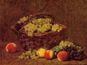 Basket Of White Grapes And Peaches, 1895