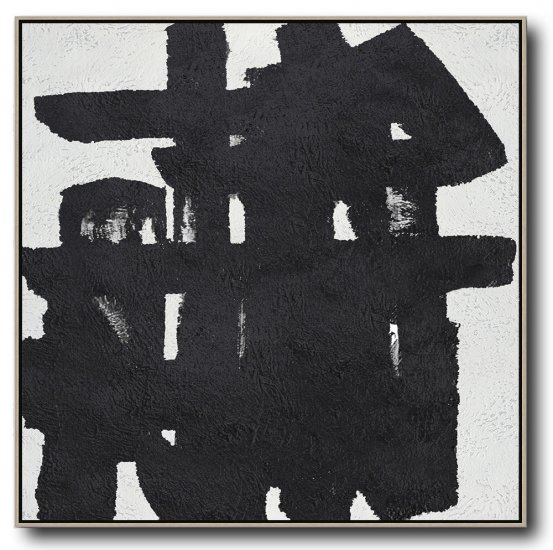 Square Minimal Black And White Painting #ADMPS0A106 - Click Image to Close