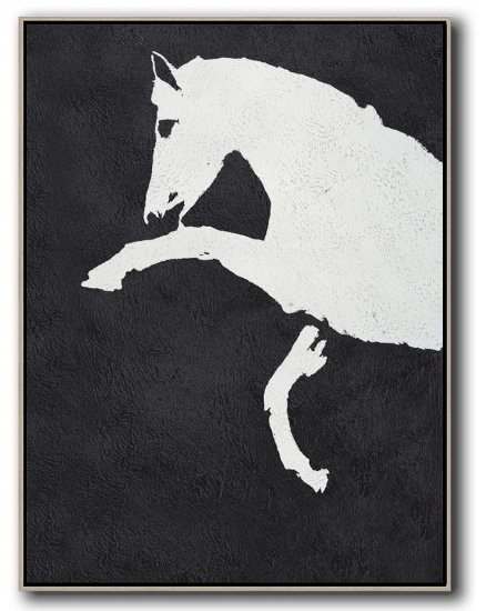 Vertical Minimal Horse Art Painting Black and White  #ADMPS0B193 - Click Image to Close