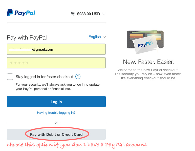 paypal credit card payment