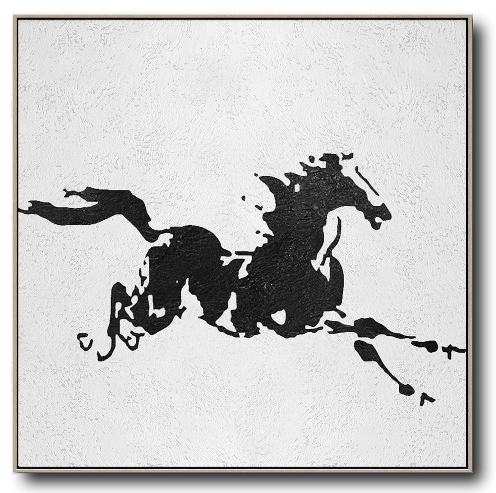 Square Minimal Horse Map Art Painting Black and White  #ADMPS0A78