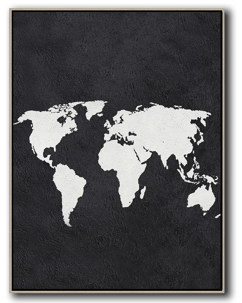 Vertical Minimal World Map Art Painting Black and White  #ADMPS0B155