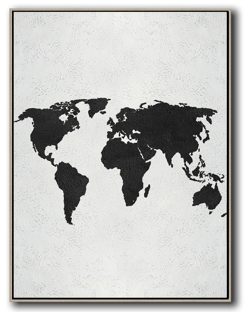 Vertical Minimal World Map Art Painting Black and White #ADMPS0B165