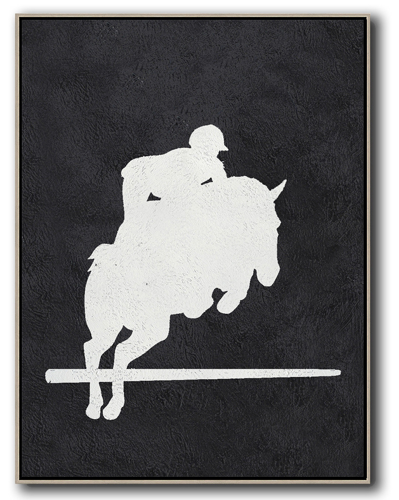 Vertical Minimal Horse Art Painting Black and White  #ADMPS0B168