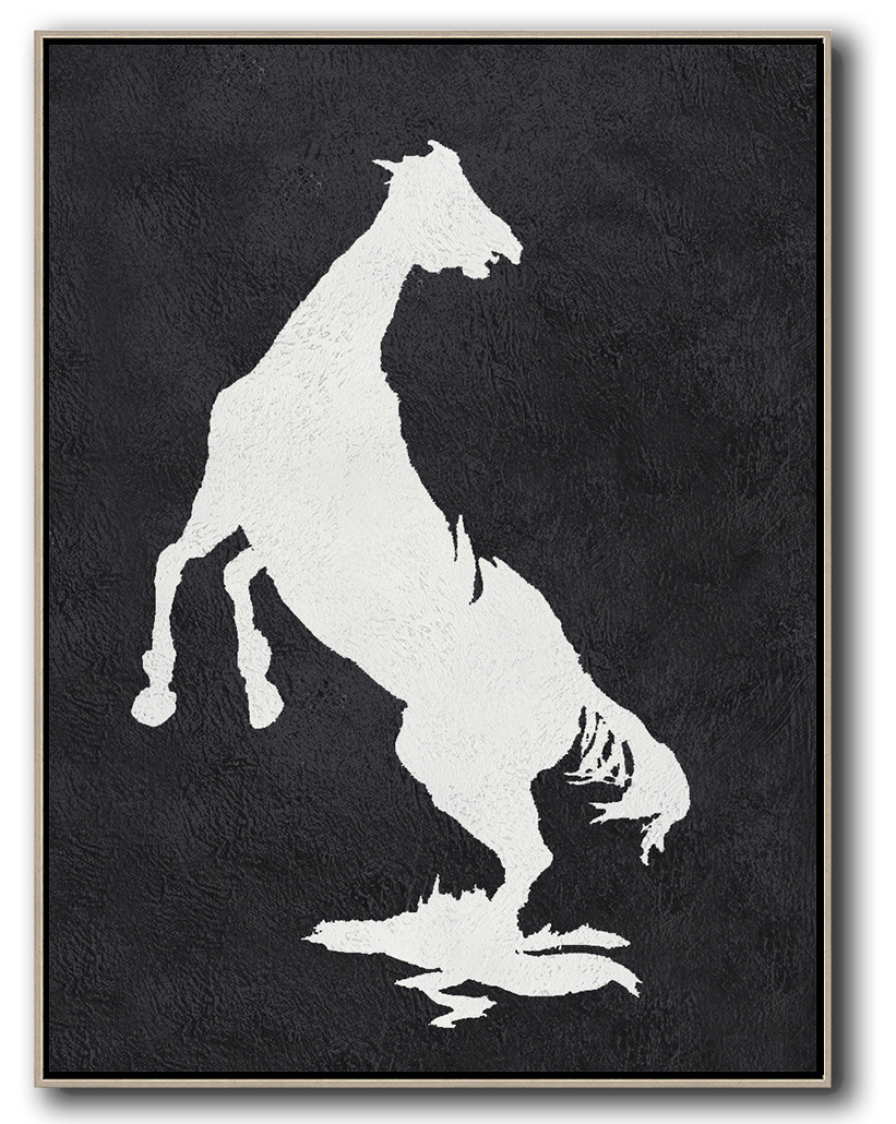 Vertical Minimal Horse Art Painting Black and White  #ADMPS0B170