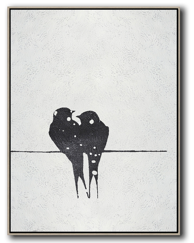 Vertical Minimal Swallow Art Painting Black  #ADMPS0B185