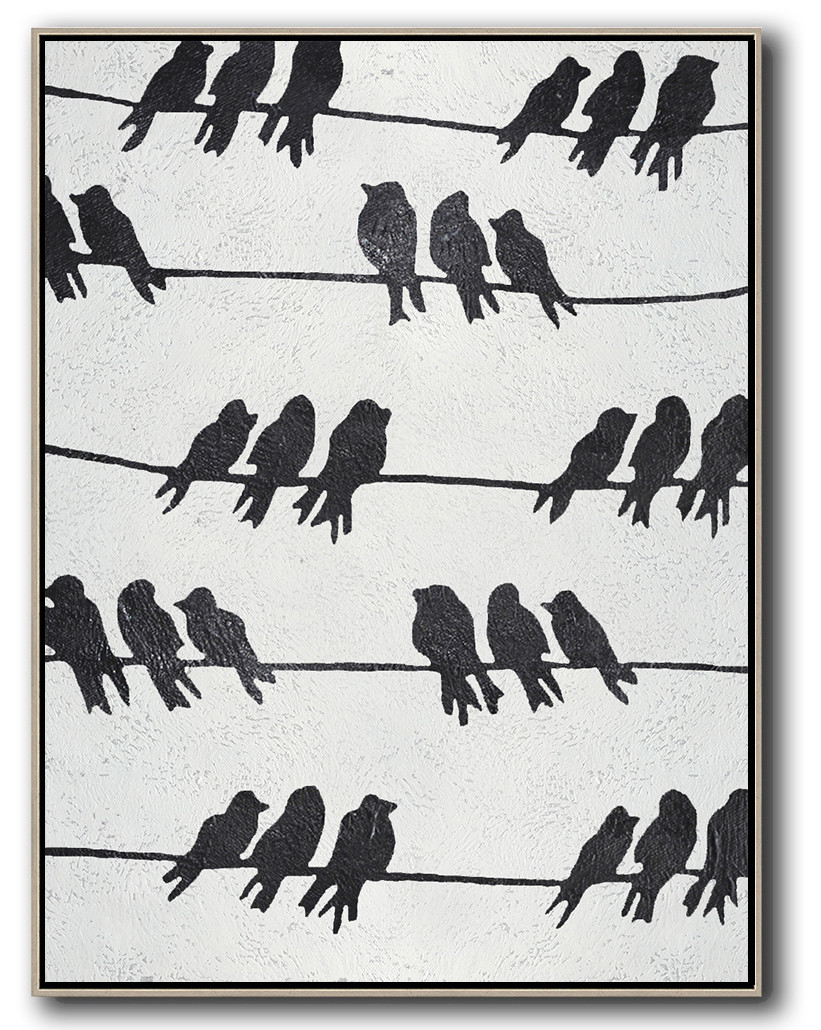 Vertical Minimal Bird Art Painting Black and White  #ADMPS0B187