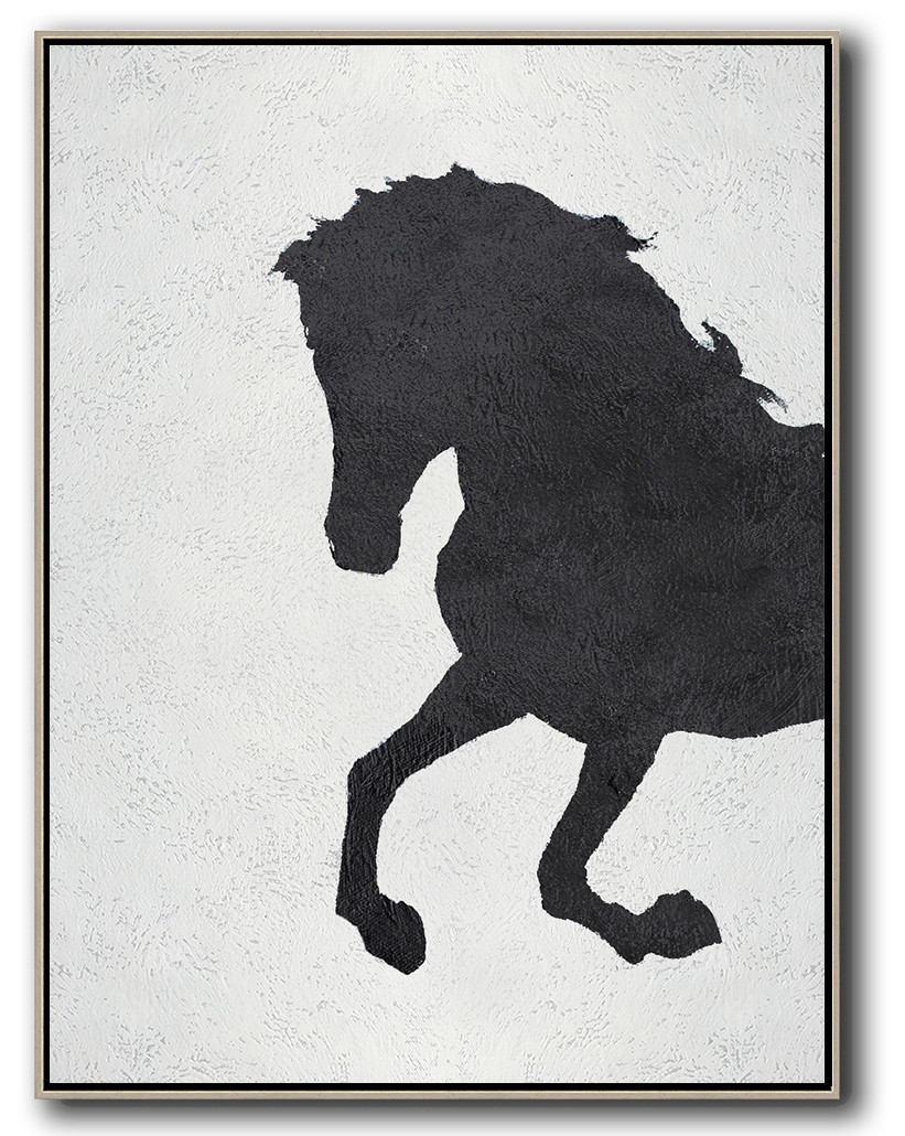 Vertical Minimal Horse Art Painting Black and White  #ADMPS0B189