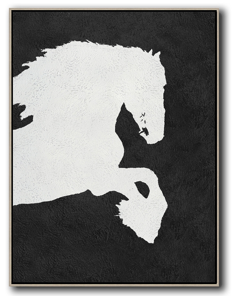 Vertical Minimal Horse Art Painting Black and White  #ADMPS0B190