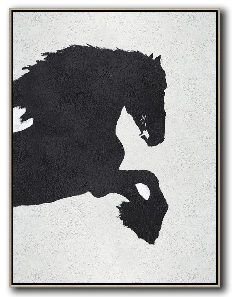 Vertical Minimal Horse Art Painting Black and White  #ADMPS0B191