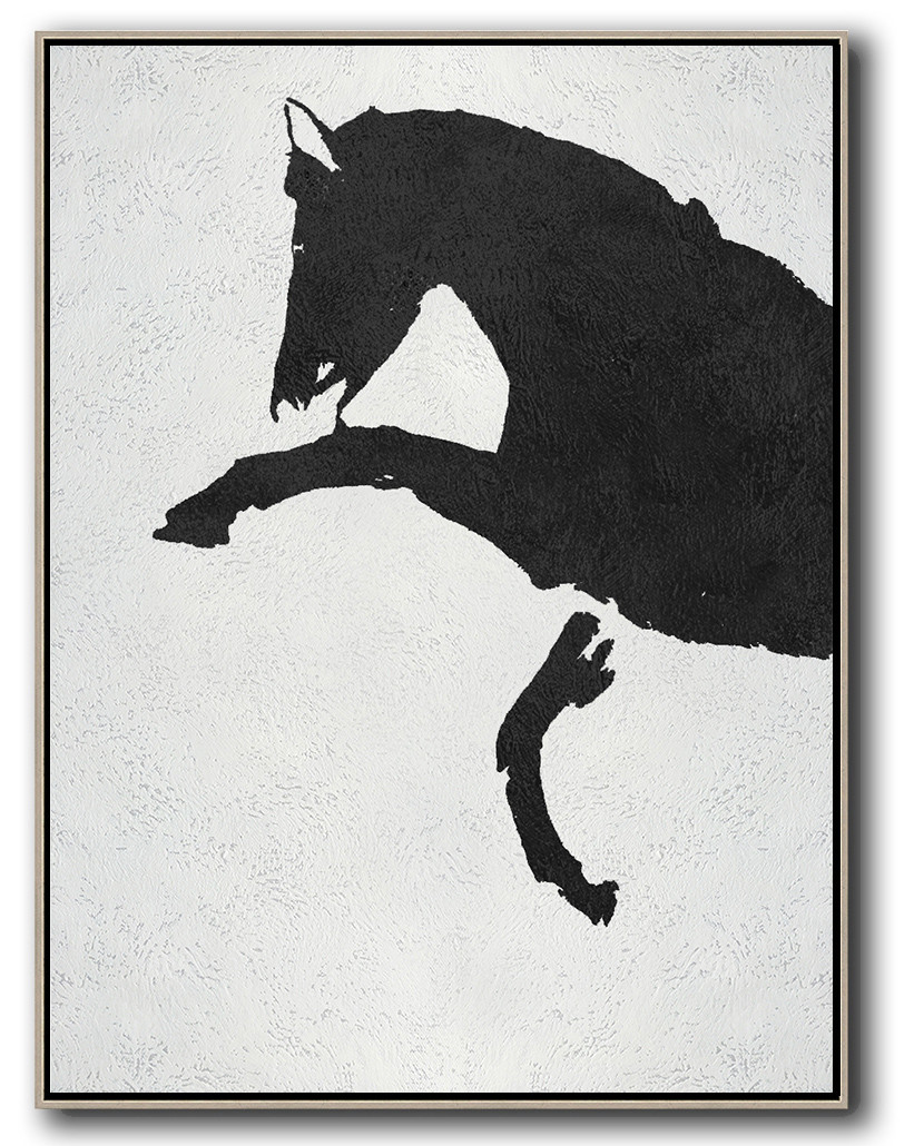 Vertical Minimal Horse Art Painting Black and White  #ADMPS0B192