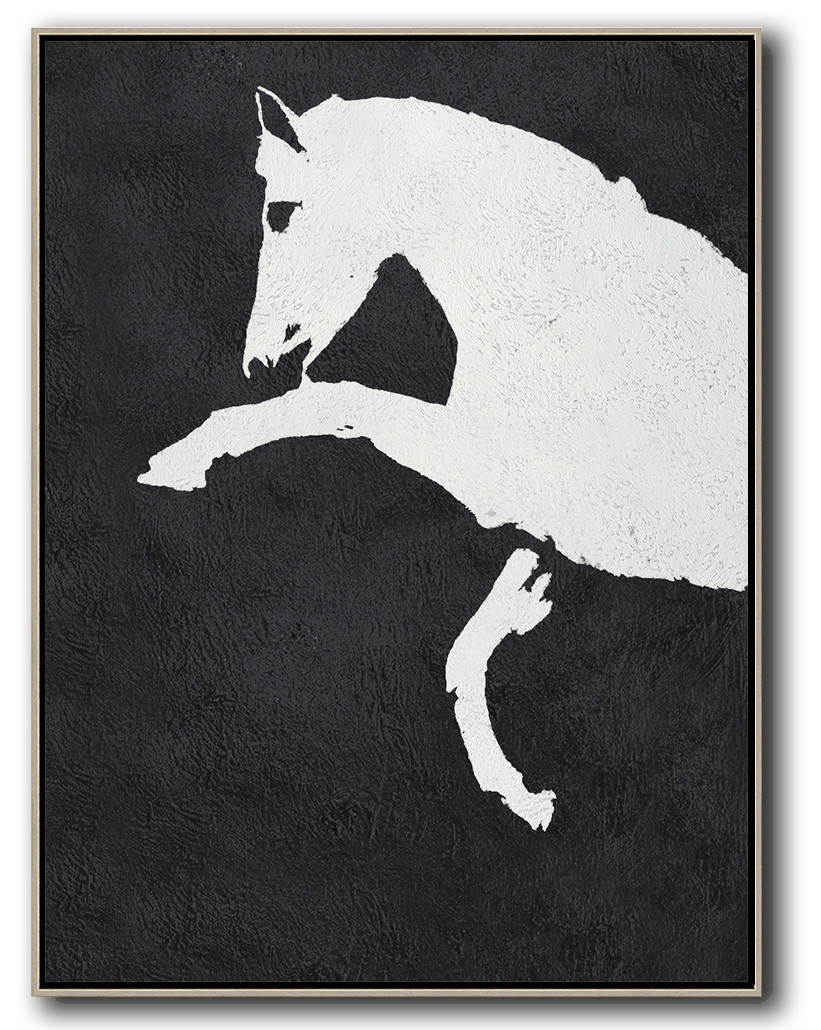 Vertical Minimal Horse Art Painting Black and White  #ADMPS0B193