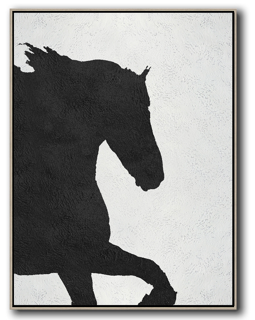 Vertical Minimal Horse Art Painting Black and White  #ADMPS0B194